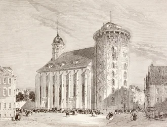 De Rundetarn of Ronde Toren in Kopenhagen, Denemarken in de negentiende eeuw
