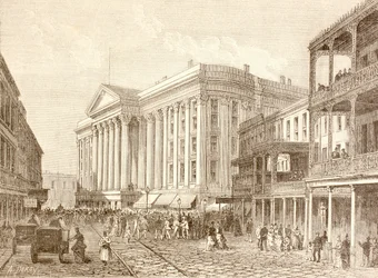 Het Saint Charles Hotel aan St. Charles Street, New Orleans in de jaren 1880