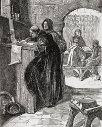 Het scriptorium van een klooster, uit het boek The Church of England: A History for the People