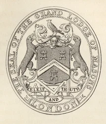 Het zegel van de Grand Lodge of Masons, Londen, voor 1813, uit 
