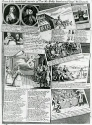 Het toneelmedley dat de beleefde smaak van de stad en de onovertroffen verdiensten van dichter G., Polly Peachum en kapitein Macheath vertegenwoordigt, ca.1728