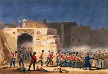 De bestorming van Ghuznee, binnenaanzicht van de poort in 1839, Eerste Anglo-Afghaanse Oorlog