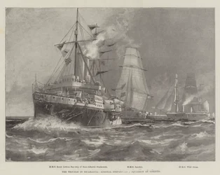 De problemen in Nicaragua, het squadron van admiraal Stephenson in Corinto (gravure)