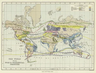 De wereld die voedsel- en handelsproducten toont