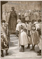 De baronnen leggen hun eisen voor aan Hendrik, illustratie uit Cassells Geïllustreerde Geschiedenis van Engeland