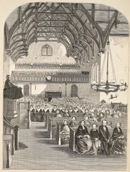De kapel in Brixton, illustratie uit The Criminal Prisons of London and Scenes from Prison Life door Henry Mayhew en John Binny, uitgegeven in 1862