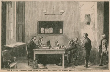 De elektrische telegraafkamer, House of Lords - het verzenden van de toespraak van de koningin
