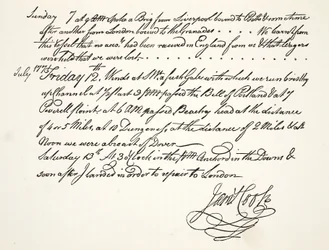 Het handschrift van James Cook, juli 1771