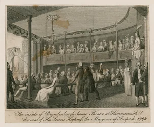 Het interieur van het Brandenburgh House Theatre in Hammersmith