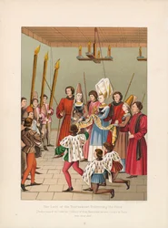 De toernooidame overhandigt de prijs (kleurenlitho)