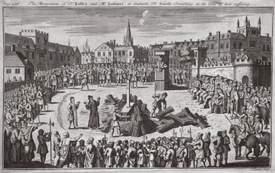 Het martelaarschap van Dr Ridley en Mr Latimer in Oxford, Dr Smith predikend ten tijde van hun lijden, illustratie uit 