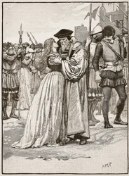 Het afscheid van Sir Thomas More en zijn dochter, illustratie uit Cassells Geïllustreerde Geschiedenis van Engeland