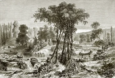 De overtocht op de witte modder rivier