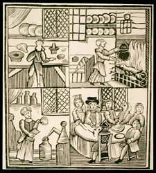 De voorbereiding van taarten, pagina uit een 15e-eeuws kookboek