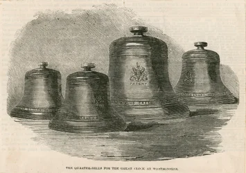De kwartklokken voor de grote klok (Big Ben) bij de klokkentoren