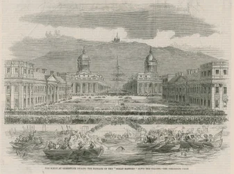 Het tafereel in Greenwich tijdens de passage van de Great Eastern