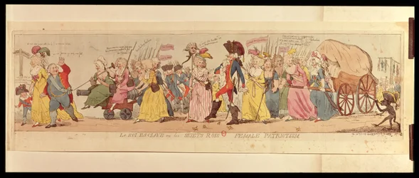 De vrouwen van Les Halles die Lodewijk XVI (1754-93) meenemen uit Versailles, uitgegeven door S.W. Fores, 1789