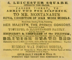 Toegangsbewijs voor Mr. Montanaris Koninklijke Tentoonstelling van Wasmodellen