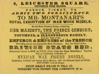 Toegangsbewijs voor Mr. Montanaris Koninklijke Tentoonstelling van Wasmodellen