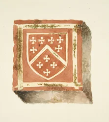 Tegel van de vloer van de kathedraal van Bristol met het wapen van Berkeley