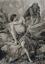 Timon en Apemantus, uit Timon van Athene door William Shakespeare