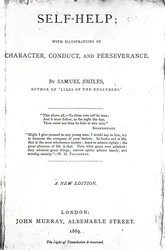 Titelpagina voor Self-Help; met Illustraties van Karakter, Gedrag en Volharding door Samuel Smiles, gepubliceerd in 1869