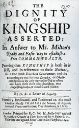 Titelpagina voor The Dignity of Kingship Asserted door G.S. a Lover of Loyalty, gepubliceerd 1660