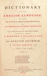Titelpagina van Johnsons Dictionary of the Human Language, Londen, 1755