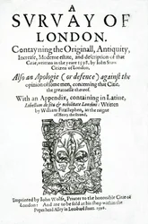 Titelpagina van A Survey of London door John Stow, gepubliceerd in 1598