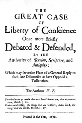 Titelpagina van The Great Case of Liberty of Conscience door William Penn, gepubliceerd in 1670