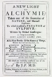Titelpagina van de Engelse editie van A New Light on Alchemy door Michal Sedziwoj, 1650
