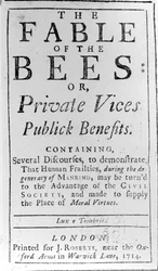 Titelpagina van The Fable of the Bees door Bernard de Mandeville, 1714