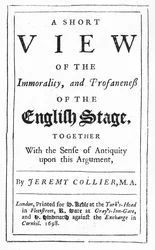 Titelpagina van A Short View of the Immorality and Profaneness of the English Stage door Jeremy Collier, 1698