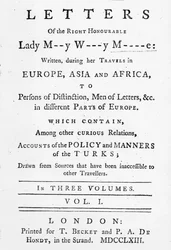 Titelpagina van Letters of the Right Honourable Lady Mary Wortley Montagu, geschreven tijdens haar reizen in Europa, Azië en Afrika, gepubliceerd in 1763