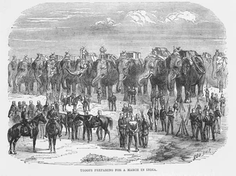 Troepen bereiden zich voor op een mars in India