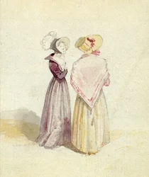 Twee vrouwen met hoeden, ca. 1825