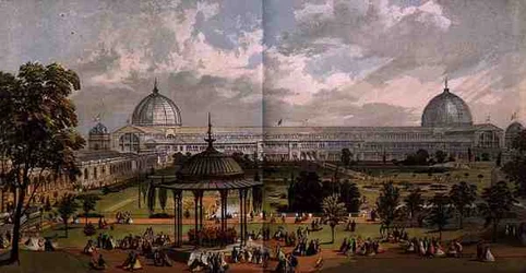 Uitzicht vanuit de tuinbouwtuinen op de buitenkant van de Grote Tentoonstelling van 1851, uit Dickinson