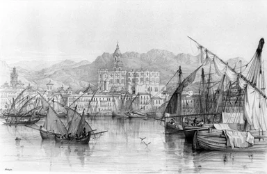Zicht op Malaga, uit Spaans Landschap door George Vivian, gepubliceerd 1838