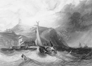 Uitzicht op Scarborough Castle vanaf de zee, 1894