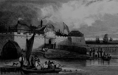 Uitzicht op Fort Tilbury, gegraveerd door H. Adhard