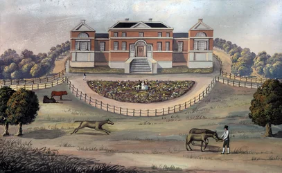 Uitzicht op een landhuis in een park, ca. 1825