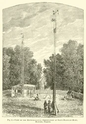 Uitzicht op het Meteorologisch Observatorium in Saint-Marie-du-Mont, Manche, Frankrijk