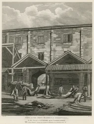 Uitzicht op de huidenmarkt in Leadenhall, in de parochie van St. Peter upon Cornhill, Londen