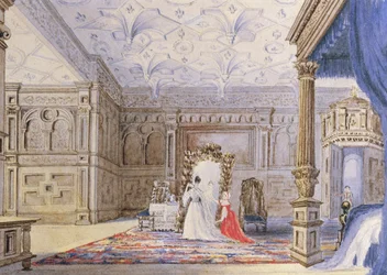 Uitzicht op de ingelegde kamer, Sizergh Castle, Cumbria, c.1840