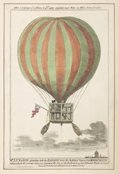 Vincent Lunardi in de lucht na zijn opstijging vanaf Moorfields, september 1784