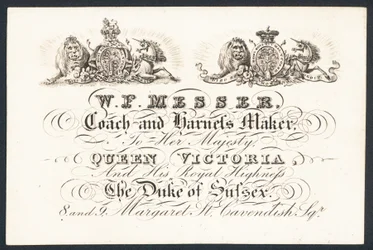 W F Messer, koets- en harnasmaker voor hare majesteit koningin Victoria en de hertog van Sussex