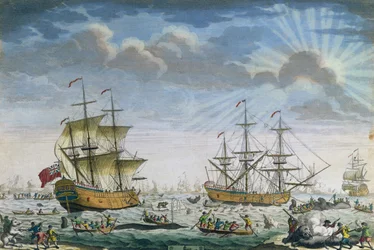 Walvisvangst, eind 18e eeuw (kleurgravure)