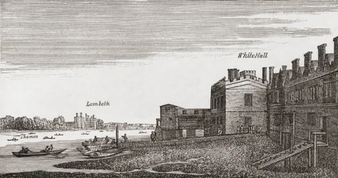 Whitehall, Londen, zoals het was in de 18e eeuw, uit 
