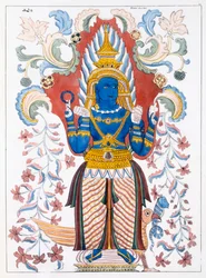 Wiebesana Dewa Raja, de Vier Heuvelwachters, uit De Geschiedenis en Doctrine van het Boeddhisme door Edward Upham, 1829