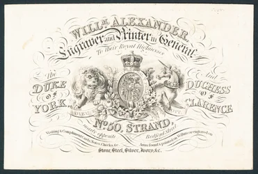 William Alexander, graveur en drukker in het algemeen voor hun koninklijke hoogheden, handelskaart